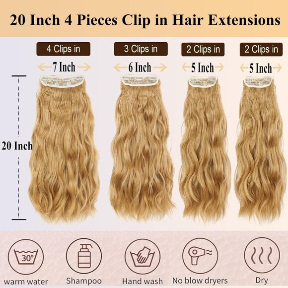 Clip In Hair Extensions Synthetic Curly Wave 20 Inch 4 Pcs Natural Look main image 3